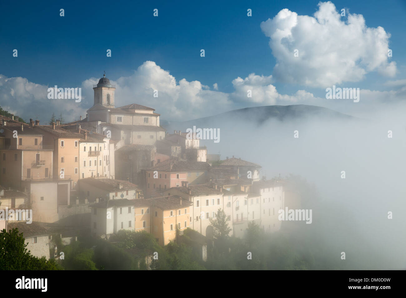 Abeto in the mist over the Valnerina, Umbria, Italy Stock Photo