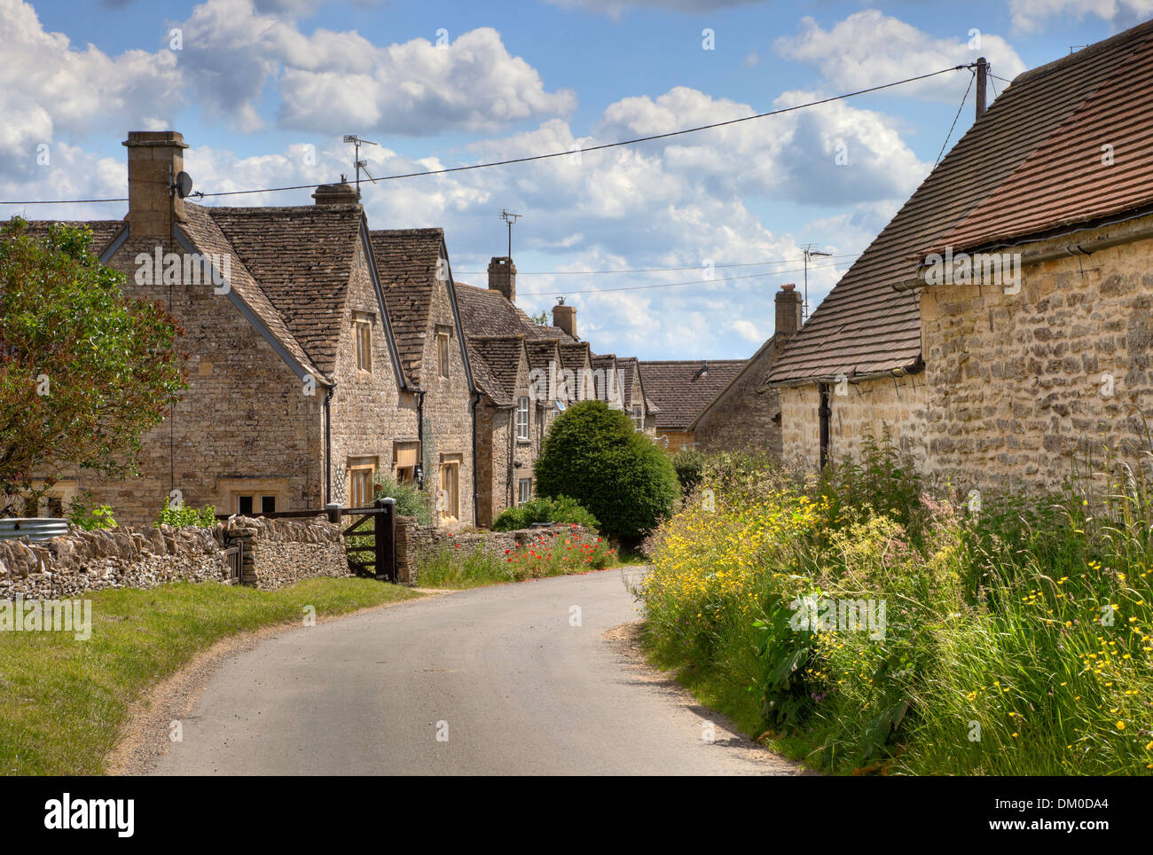 Pretty stone cottages in the village of Hazelton, Gloucestershire, England. Stock Photo