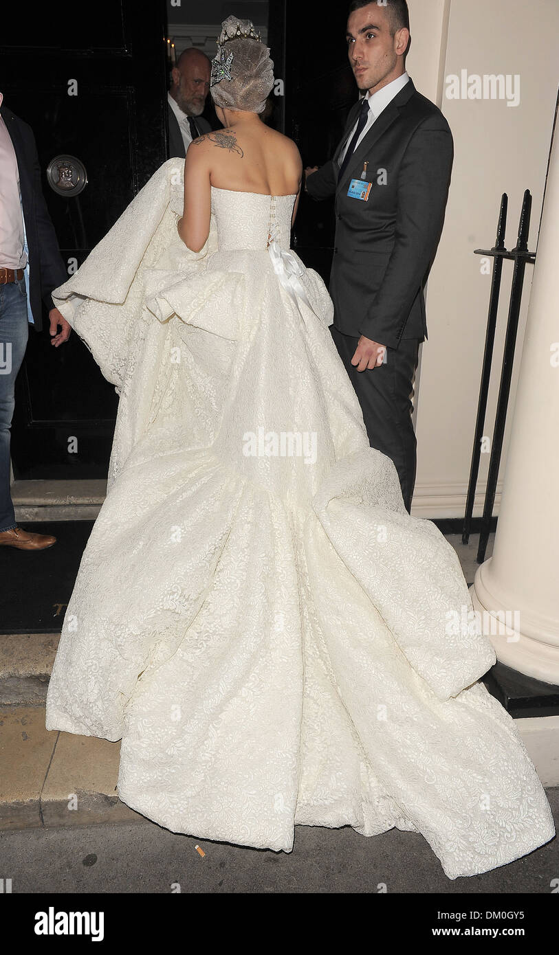 Lady Gaga Arriving At Arts Club Wearing A Stunning Wedding Dress
