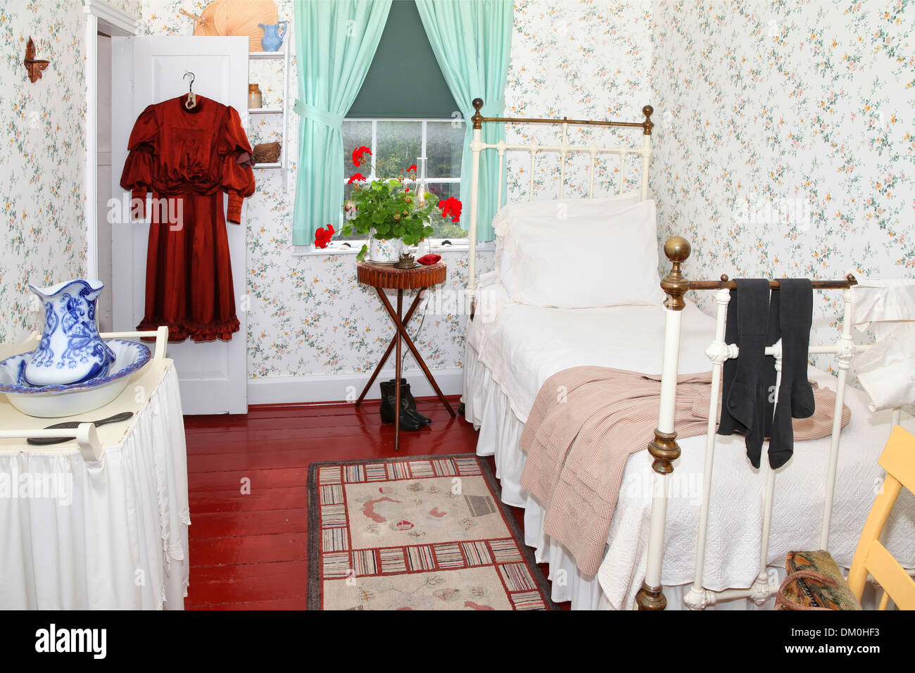 Anne's bedroom in Green Gables House on Prince Edward Island. Made famous in the book 'Anne of Green Gables' by L M Montgomery. Stock Photo