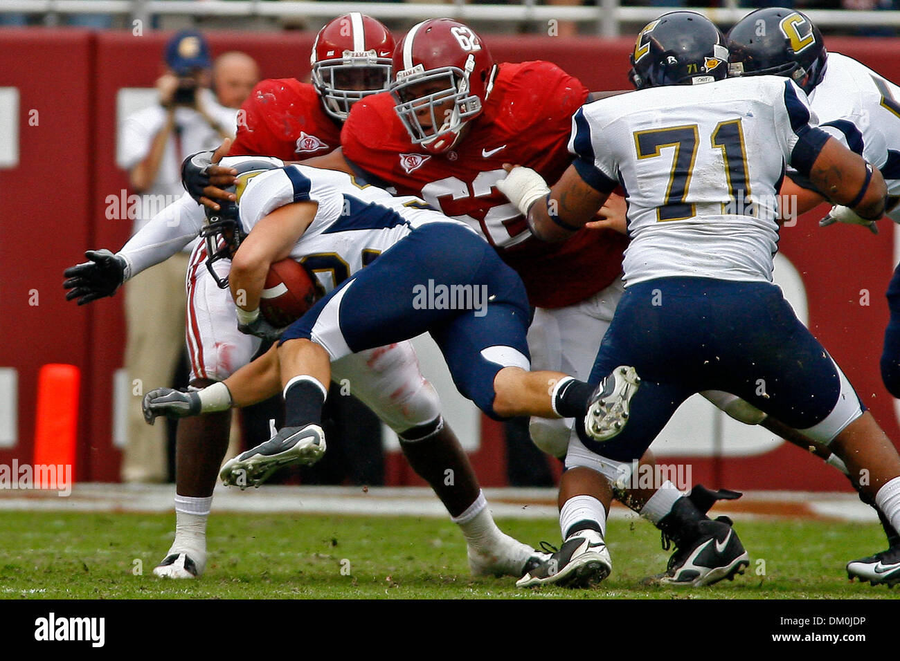 Nov. 21, 2009 - Tuscaloosa, Alabama, U.S - 21November2009: Alabama defensive lineman Terrence Cody #62 makes a tackle during the first half of play of the NCAA football game between the CRIMSON TIDE and the UNIVERSITY of TENNESSEE at CHATTANOOGA played at Bryant-Denny Stadium in Tuscaloosa, Alabama. The UNIVERSITY of ALABAMA beat the UNIVERSITY of TENNESSEE at CHATTANOOGA 45-0. (Cr Stock Photo