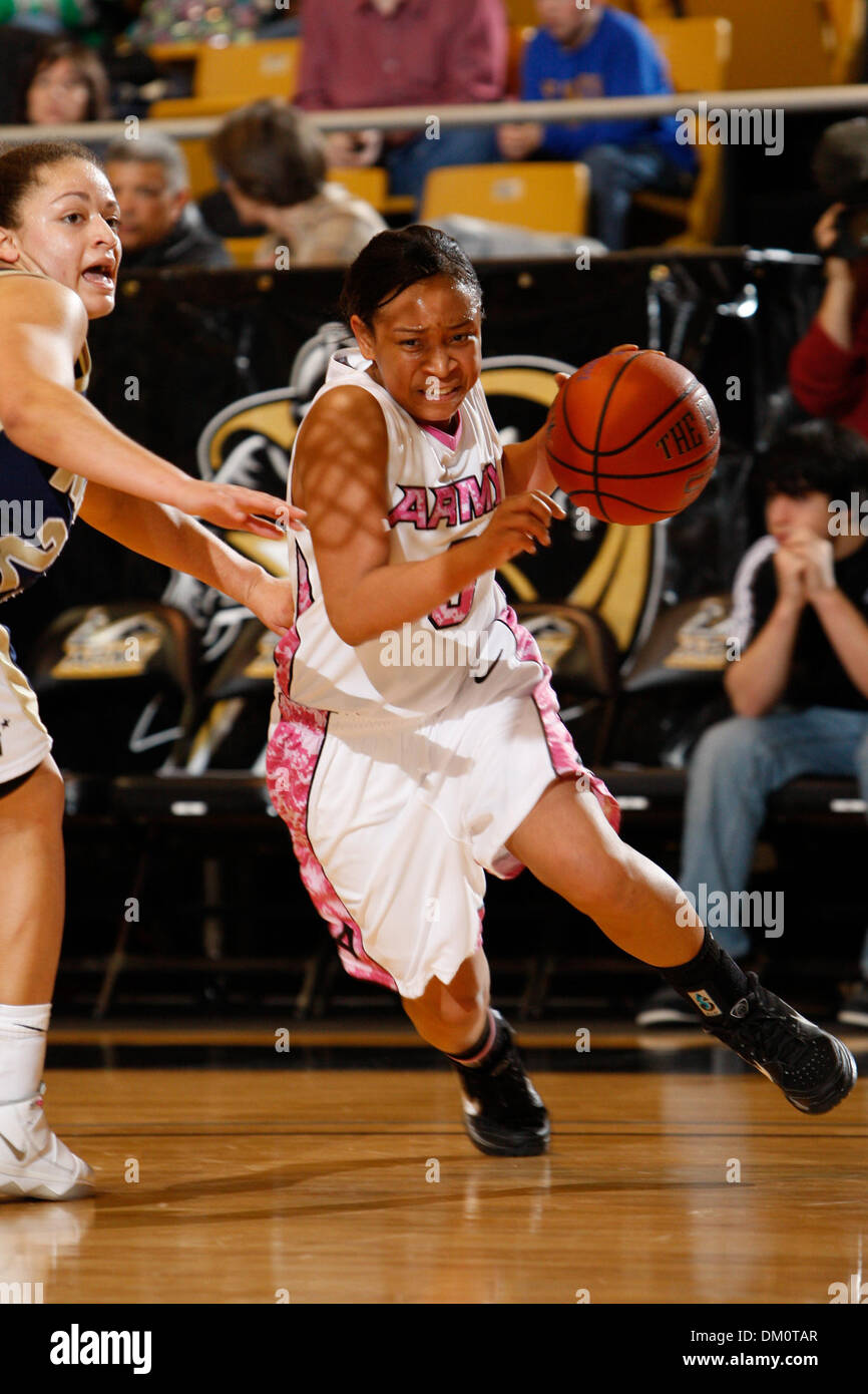 Feb. 20, 2010 - West Point, New York, U.S - 20 February 2010:  Army guard Nalini Hawkins (3) during game action in the Navy at Army Women's basketball game held at Crystl Arena in West Point , New York.  The Navy Midshipmen defeated the Army Black Knights 54-48. (Credit Image: © Alex Cena/Southcreek Global/ZUMApress.com) Stock Photo