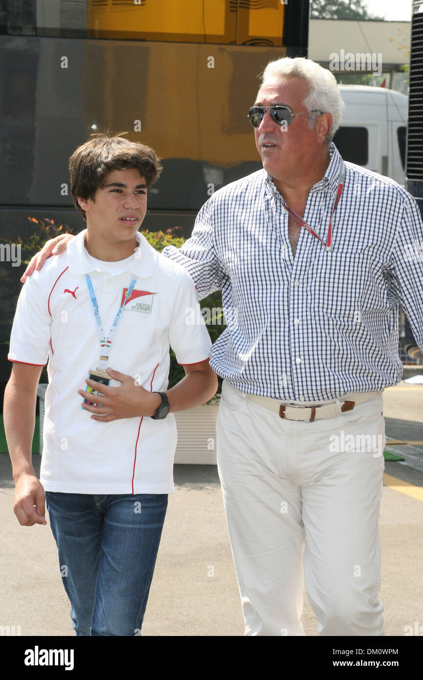 Montrealer Lawrence Stroll - CEO of Michael KORS clothing and Asprey & Garrard -  with his son Lance (Ferrari academy Kart Stock Photo