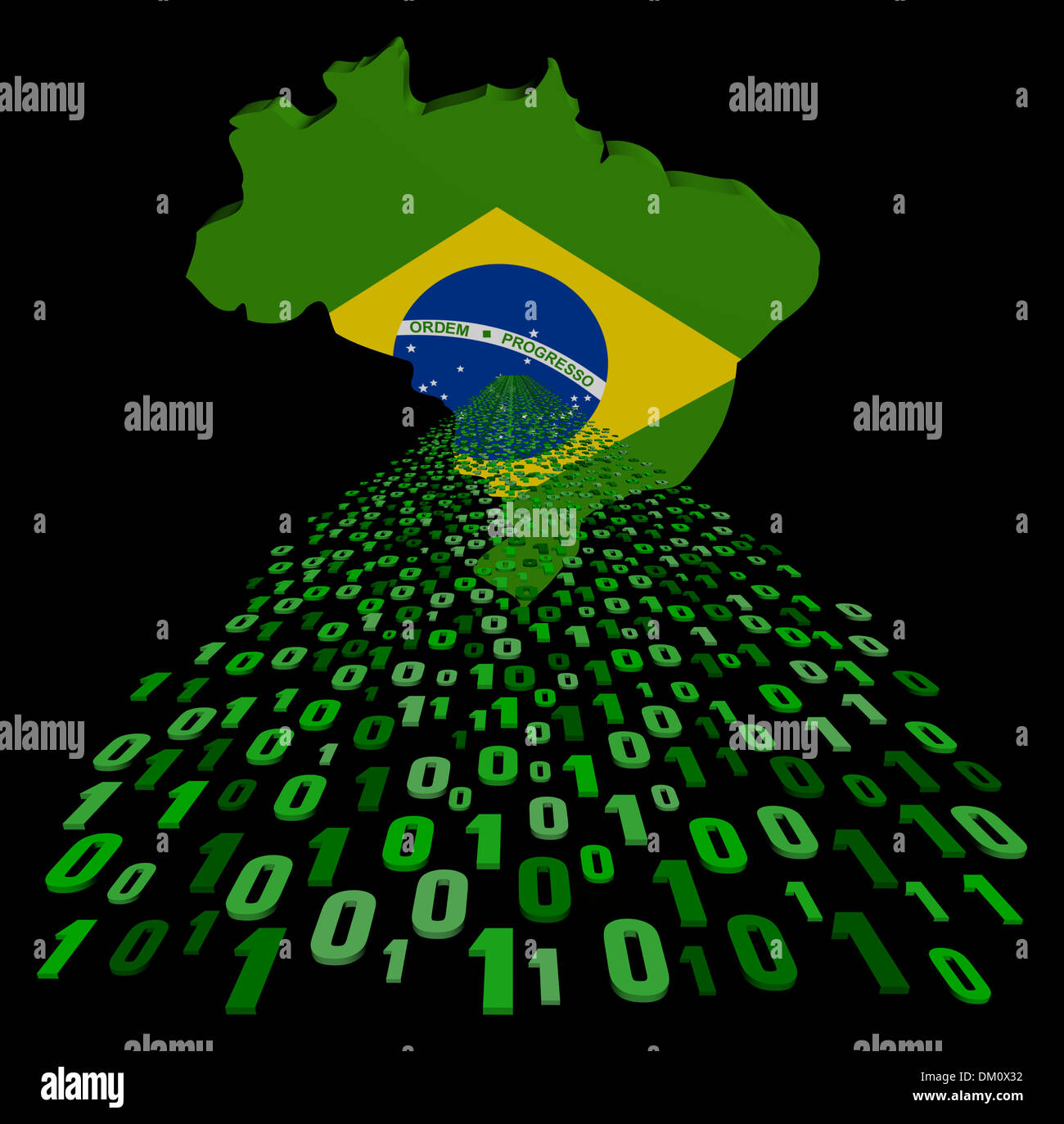 Brazil map flag with green binary code foreground illustration Stock ...