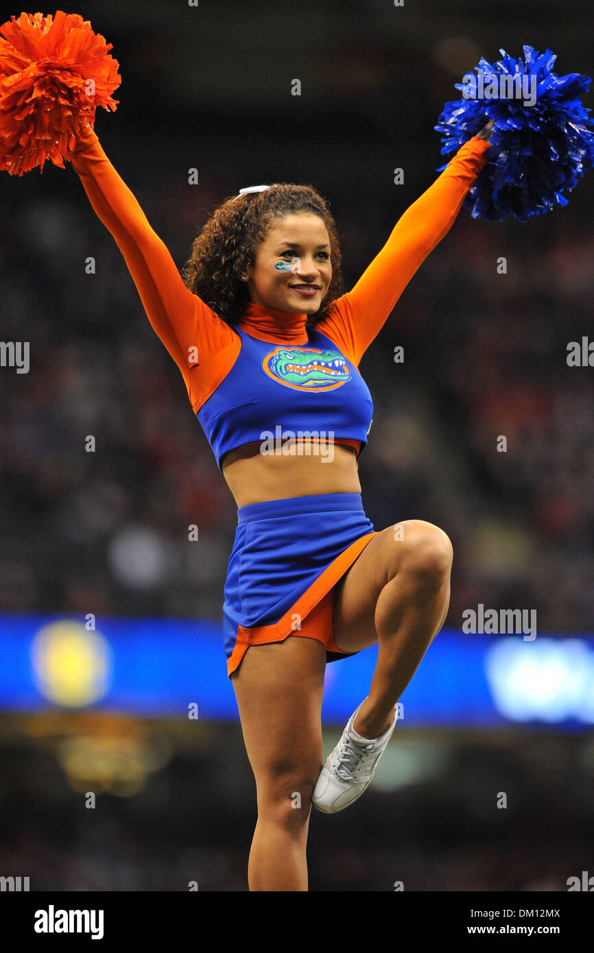 Jan. 01, 2010 - New Orleans, Louisiana, U.S - 1 January 2010: Gator Cheerleader during pre game action in the Allstate Sugar Bowl Bowl between the Cincinatti Bearcats and the Florida Gators being played at the Superdome in New Orleans, Louisiana. (Credit Image: © Spruce Derden/Southcreek Global/ZUMApress.com) Stock Photo