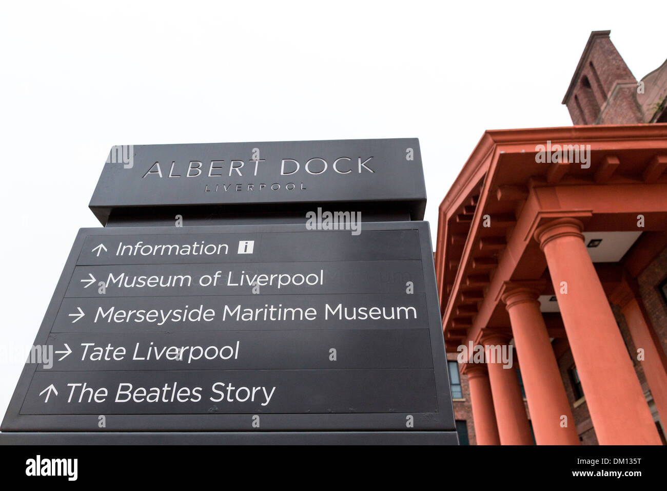 Information sign fat the entrance to the Albert Dock complex, Liverpool, UK Stock Photo