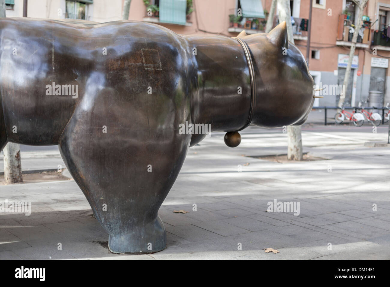 Sculpture "Gato", by Fernando Botero,located in Rambla del Raval, Barcelona. Stock Photo