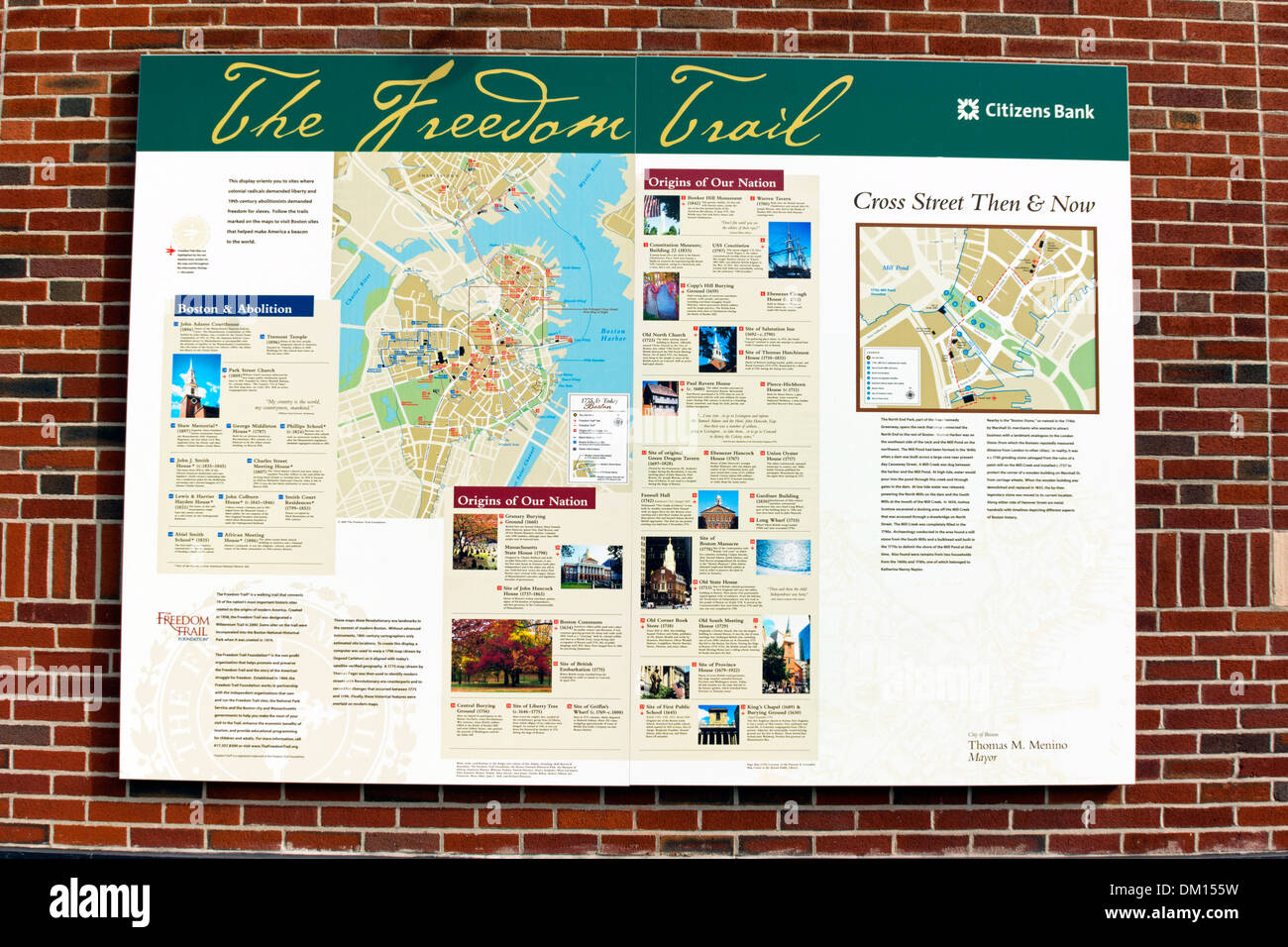 Map and information about the Freedom Trail, on a wall in Boston, Massachusetts Stock Photo