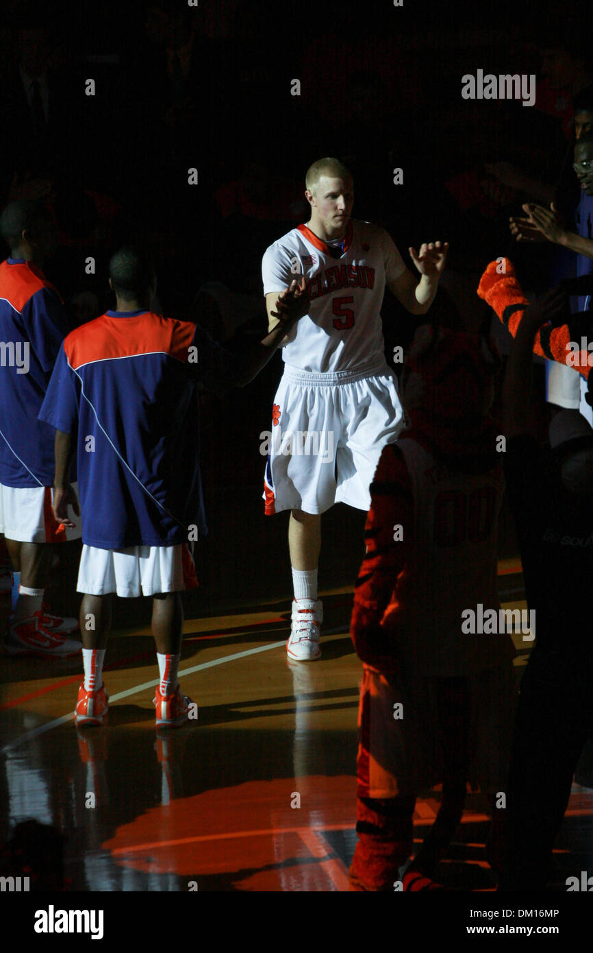Feb. 20, 2010 - Clemson, South Carolina, U.S - 20 February 2010: Clemson's Tanner Smith has his name called during starting lineups against Virginia.  Clemson defeated Virginia 72-49 at Littlejohn Coliseum in Clemson, SC. (Credit Image: © Frankie Creel/Southcreek Global/ZUMApress.com) Stock Photo