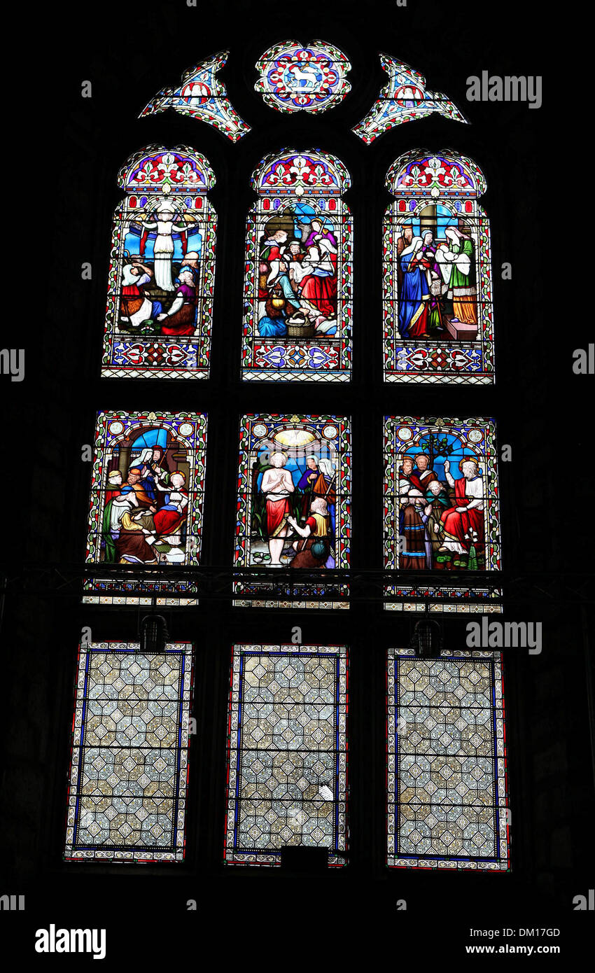 The stained glass windows at the Tron Kirk on The Royal Mile Edinburgh