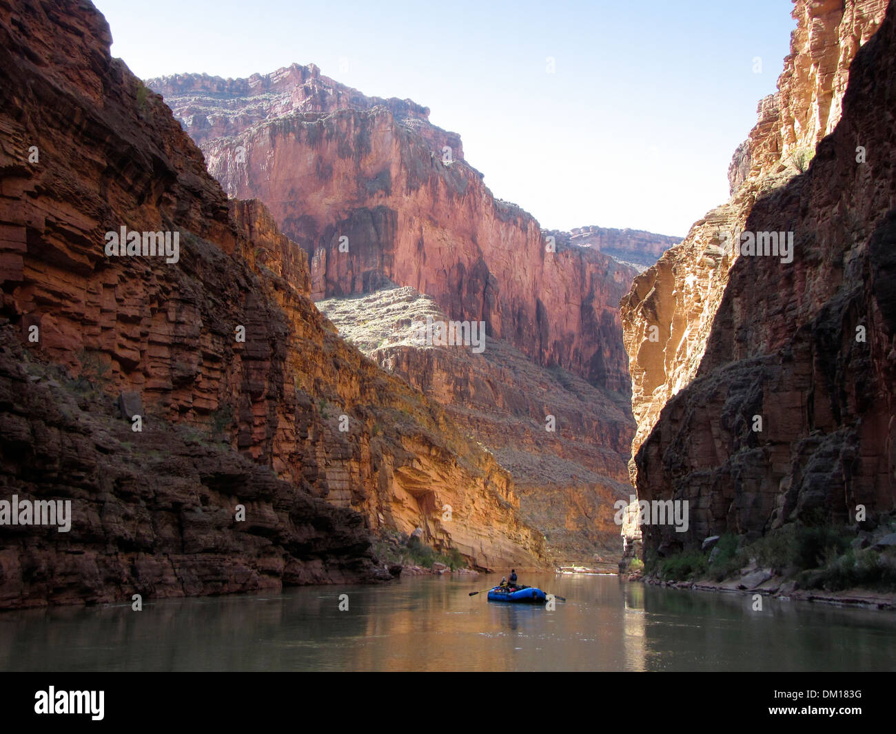 Lone raft in the Grand Canyon Stock Photo