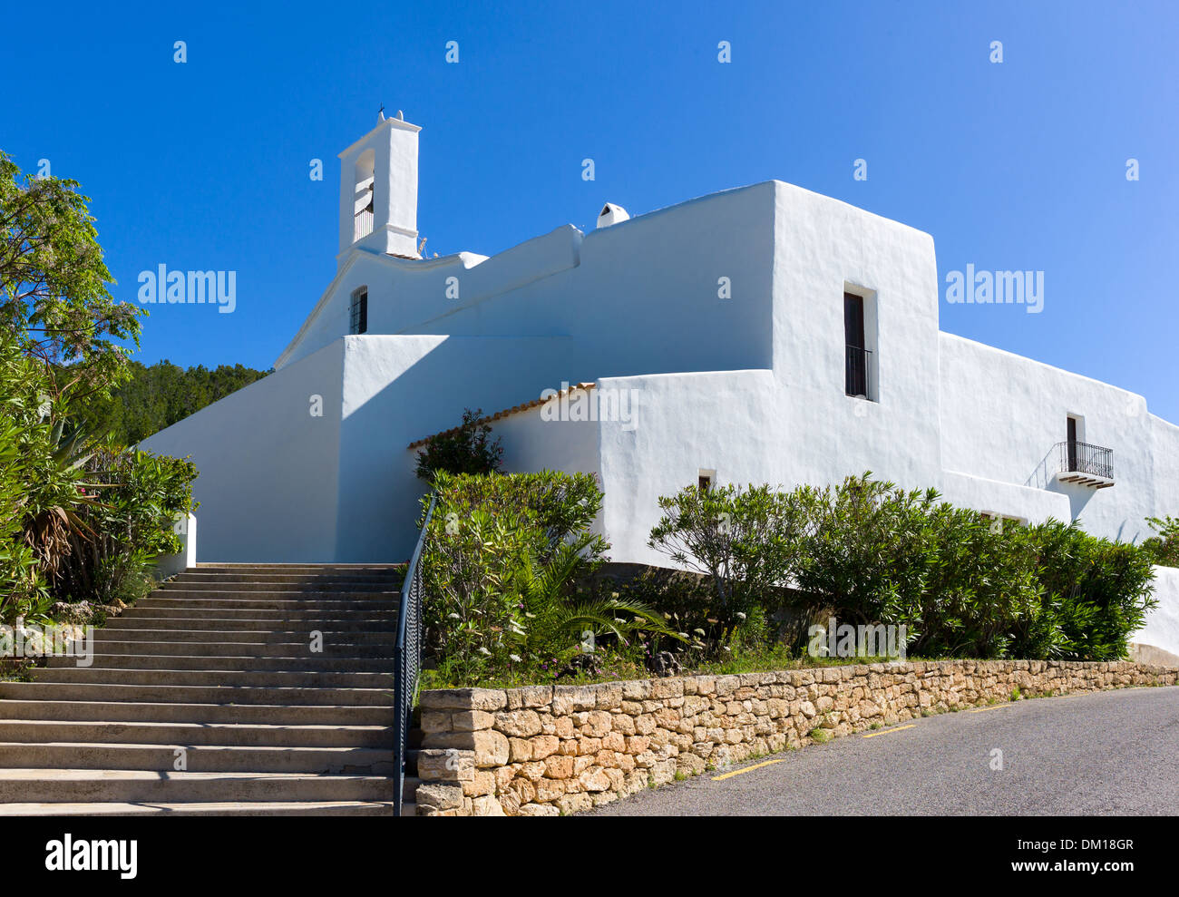 Balearic islands, Ibiza, the parish church of Sant Llorenc village Stock Photo