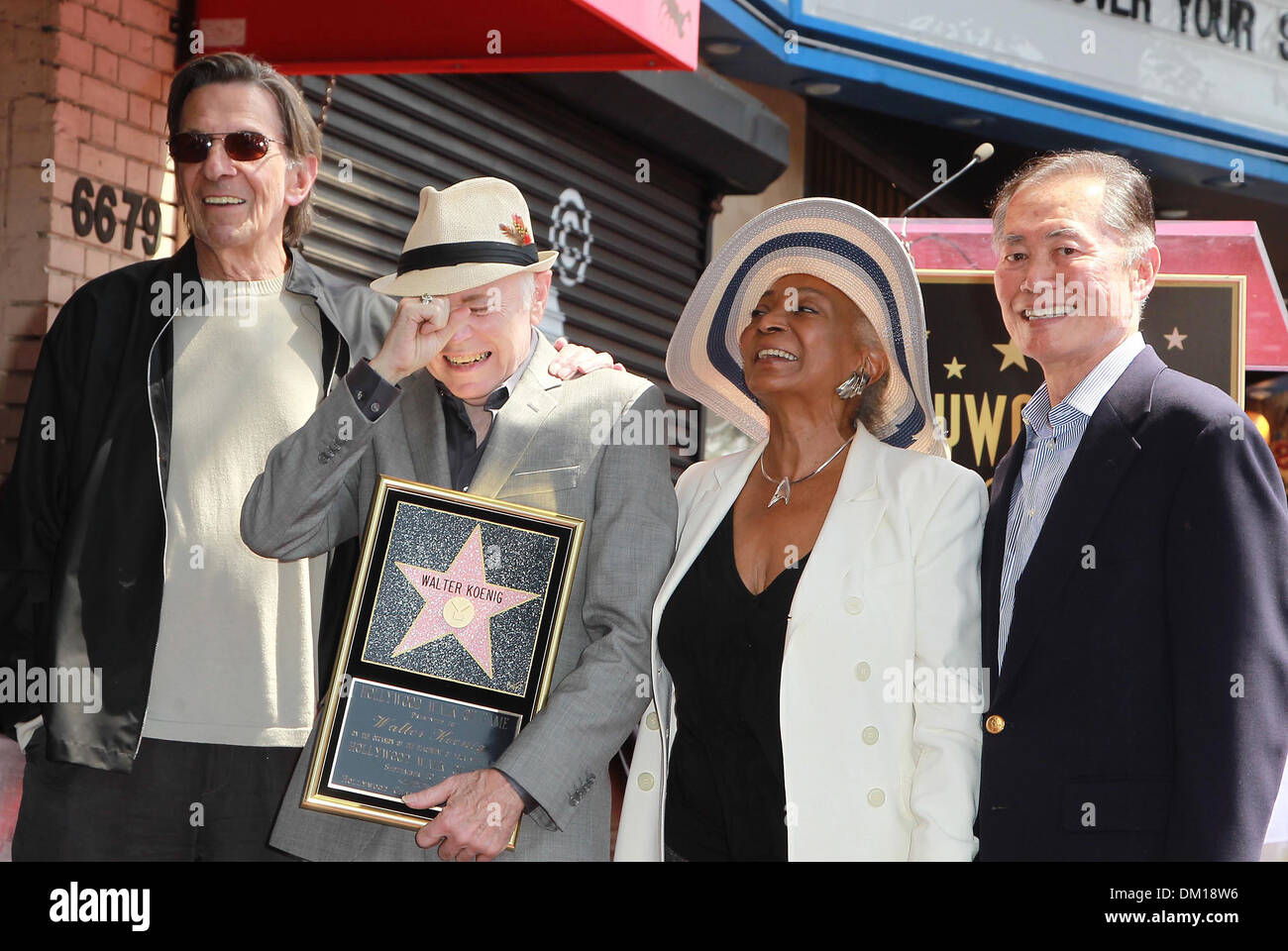 Leonard Nimoy Walter Koenig Nichelle Nichols George Takei at Walter Koenig honor with a Star on Hollywood Walk of Fame Stock Photo