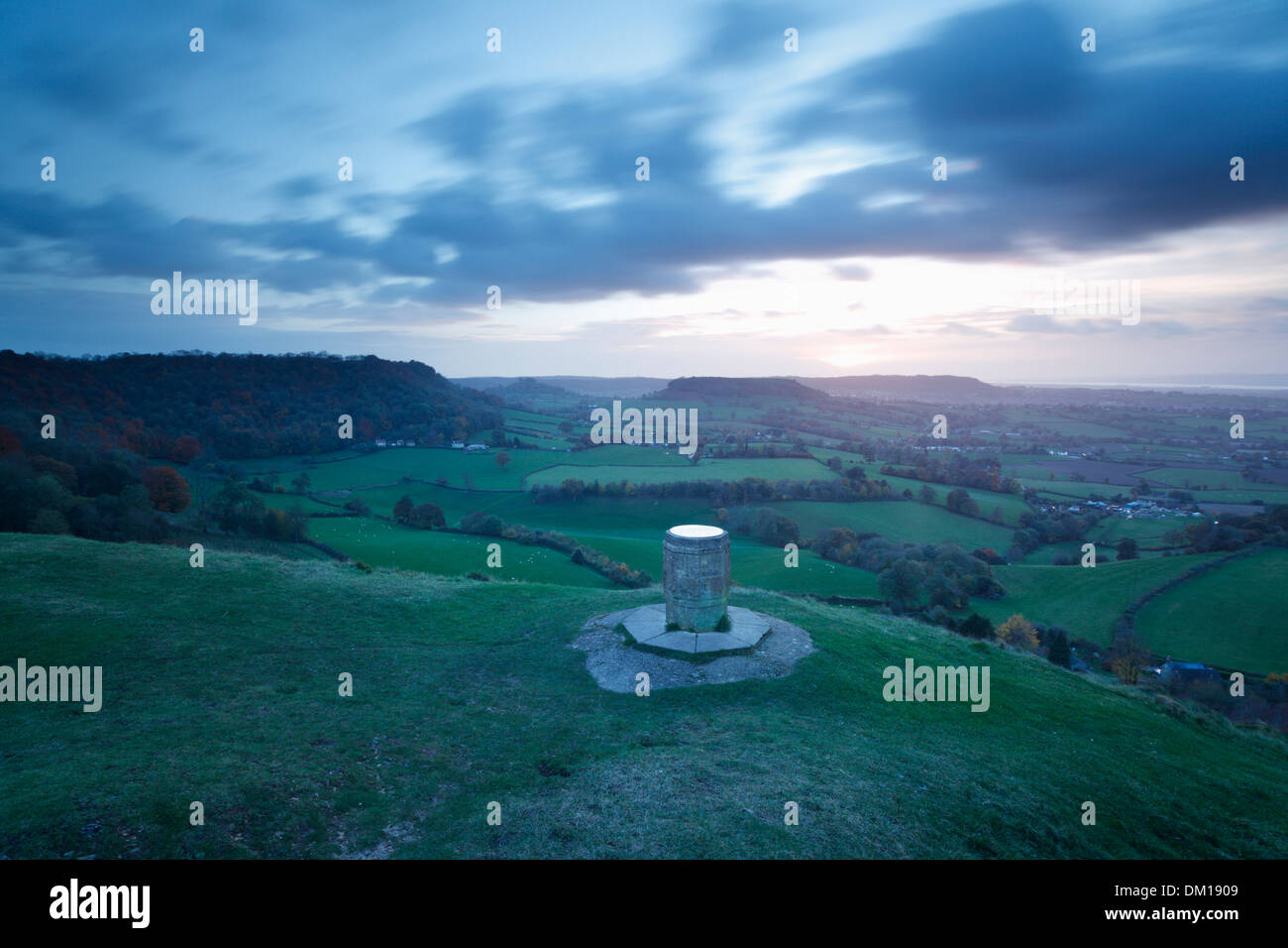 Coaley Peak Viewpoint at Dusk. Cotswolds. Gloucestershire. England, UK. Part of the Cotswold Way