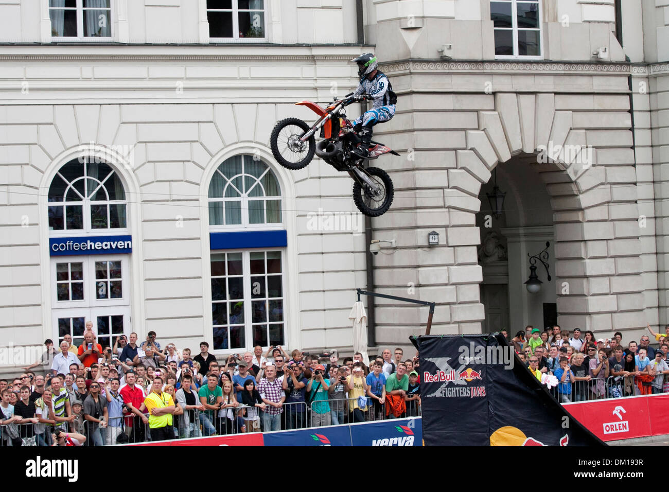 WARSAW, POLAND - June 18, 2011: Performance Red Bull X-Fighters Jams at Verva Street Racing on June 18, 2011 in Warsaw, Poland. Stock Photo