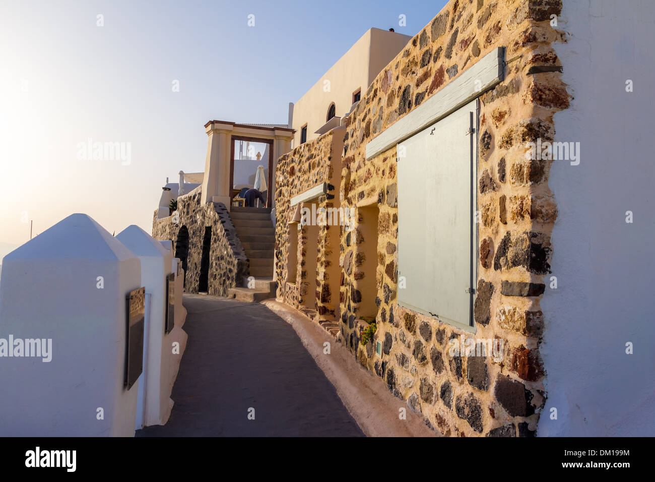 Fira village building details in Santorini, Greece Stock Photo