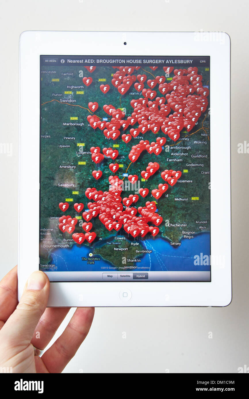 Screenshot of the Automatic External Defibrillator (AED) Locator App on