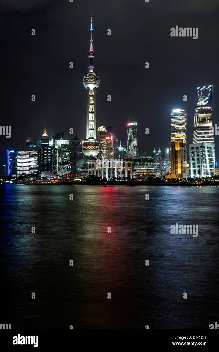 Skyline, Cityscape, Night Scene, Lujiazui, Pudong, Shanghai, China Stock Photo