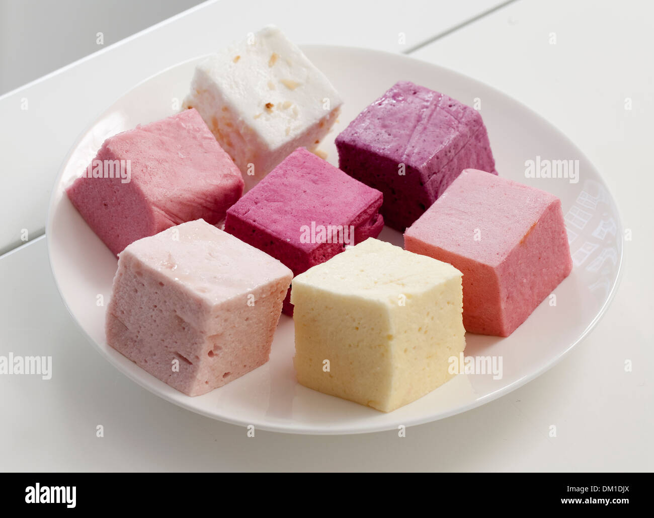 marshmallows on a white plate Stock Photo