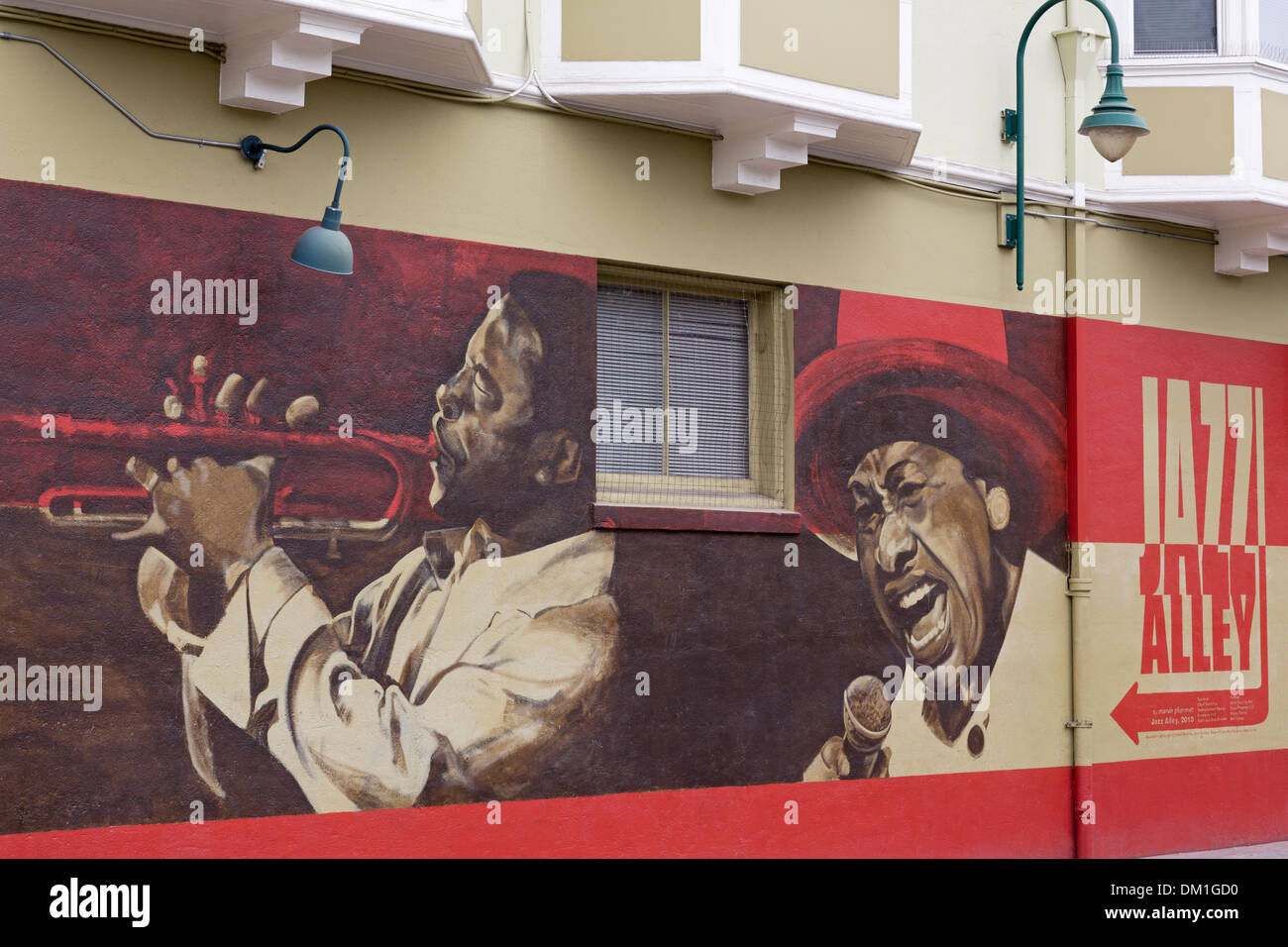 Jazz Alley mural by Marvin Plummer,Santa Cruz,California,USA Stock