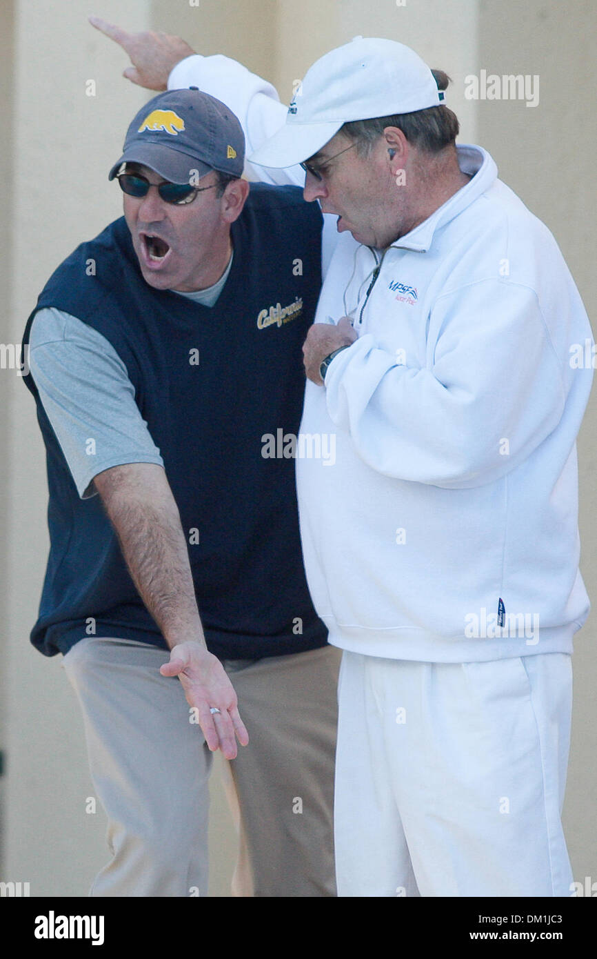 California water polo head coach Kirk Everist argues with a referee