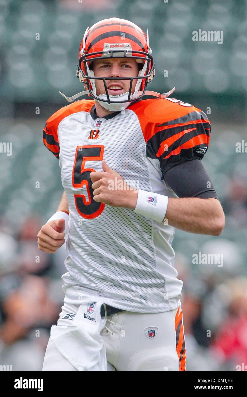 Cincinnati quarterback Jordan Palmer (5) during game action at the Oakland  Coliseum, also known as the ''Black Hole'' in Oakland, Claif. on Sunday.  The Oakland Raiders defeated the Cincinnati Bengals 20-17. (Credit