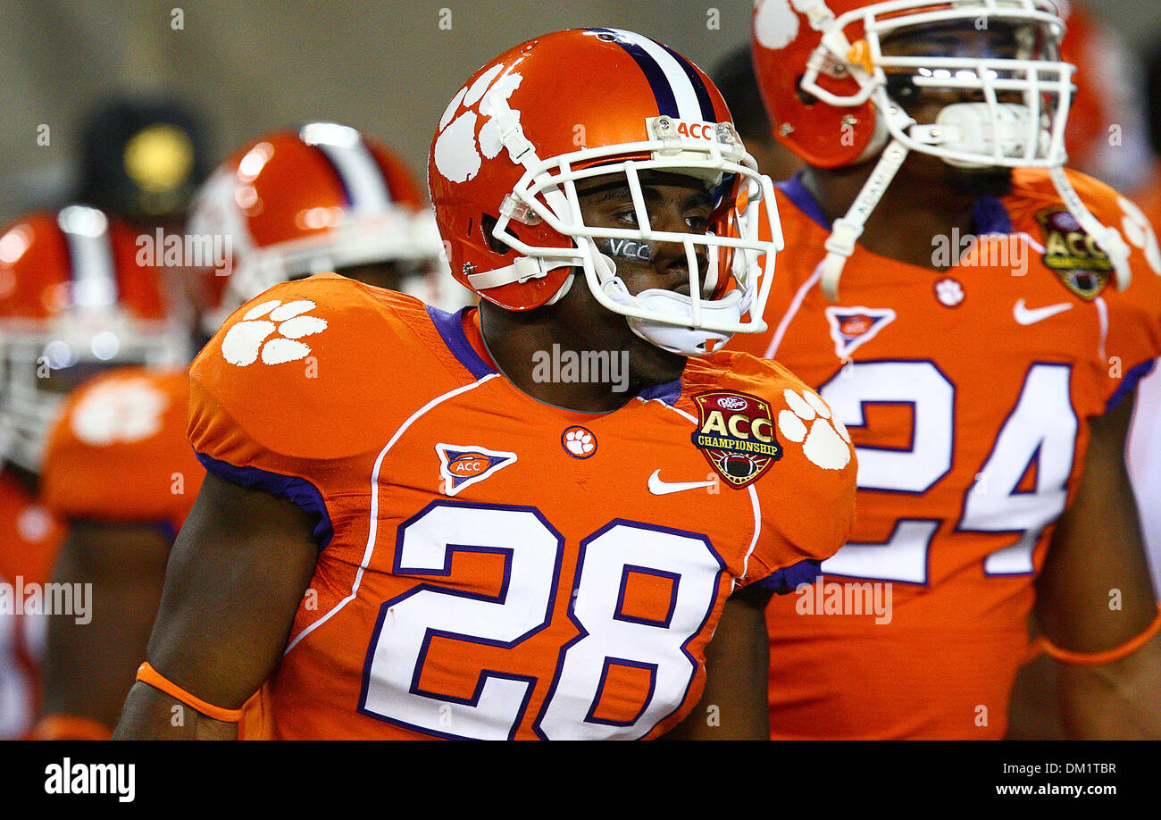 Clemson running back C.J. Spiller #28 enters the field during the first half of the Dr Pepper Atlantic Coast Conference Football Championship Game between the Georgia Tech Yellow Jackets and the Clemson Tigers being played at Raymond James Stadium in Tampa, FL. (Credit Image: © Chris Grosser/Southcreek Global/ZUMApress.com) Stock Photo