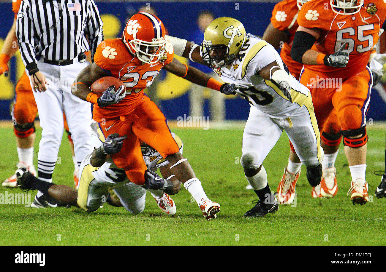 Clemson running back Andre Ellington #23 runs the ball down field during the first half of the Dr Pepper Atlantic Coast Conference Football Championship Game between the Georgia Tech Yellow Jackets and the Clemson Tigers being played at Raymond James Stadium in Tampa, FL. (Credit Image: © Chris Grosser/Southcreek Global/ZUMApress.com) Stock Photo