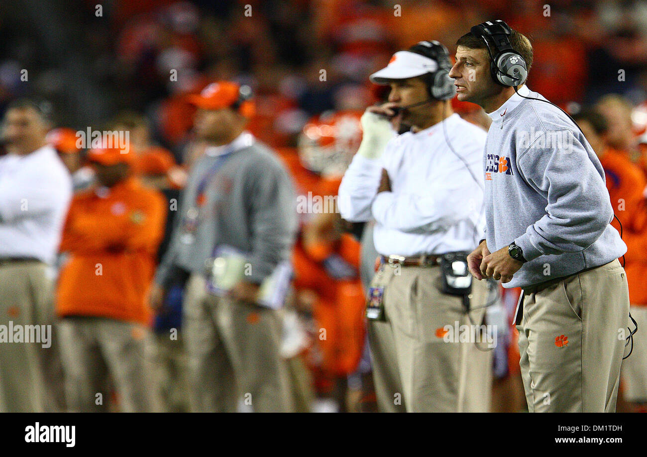 Clemson head coach Dabo Swinney during the first half of the Dr Pepper Atlantic Coast Conference Football Championship Game between the Georgia Tech Yellow Jackets and the Clemson Tigers being played at Raymond James Stadium in Tampa, FL. (Credit Image: © Chris Grosser/Southcreek Global/ZUMApress.com) Stock Photo