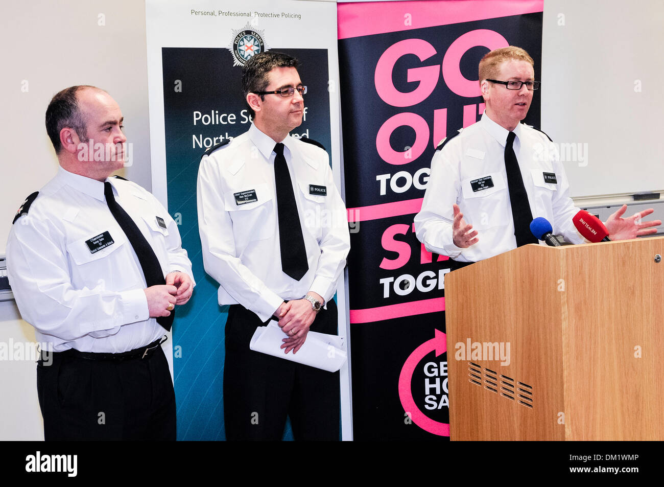 Belfast, Northern Ireland. 10th Dec 2013 - PSNI ACC Will Kerr, Ch Supt George Clarke and Ch Supt Alan McCrum advise the public of their Christmas safety campaign Credit:  Stephen Barnes/Alamy Live News Stock Photo