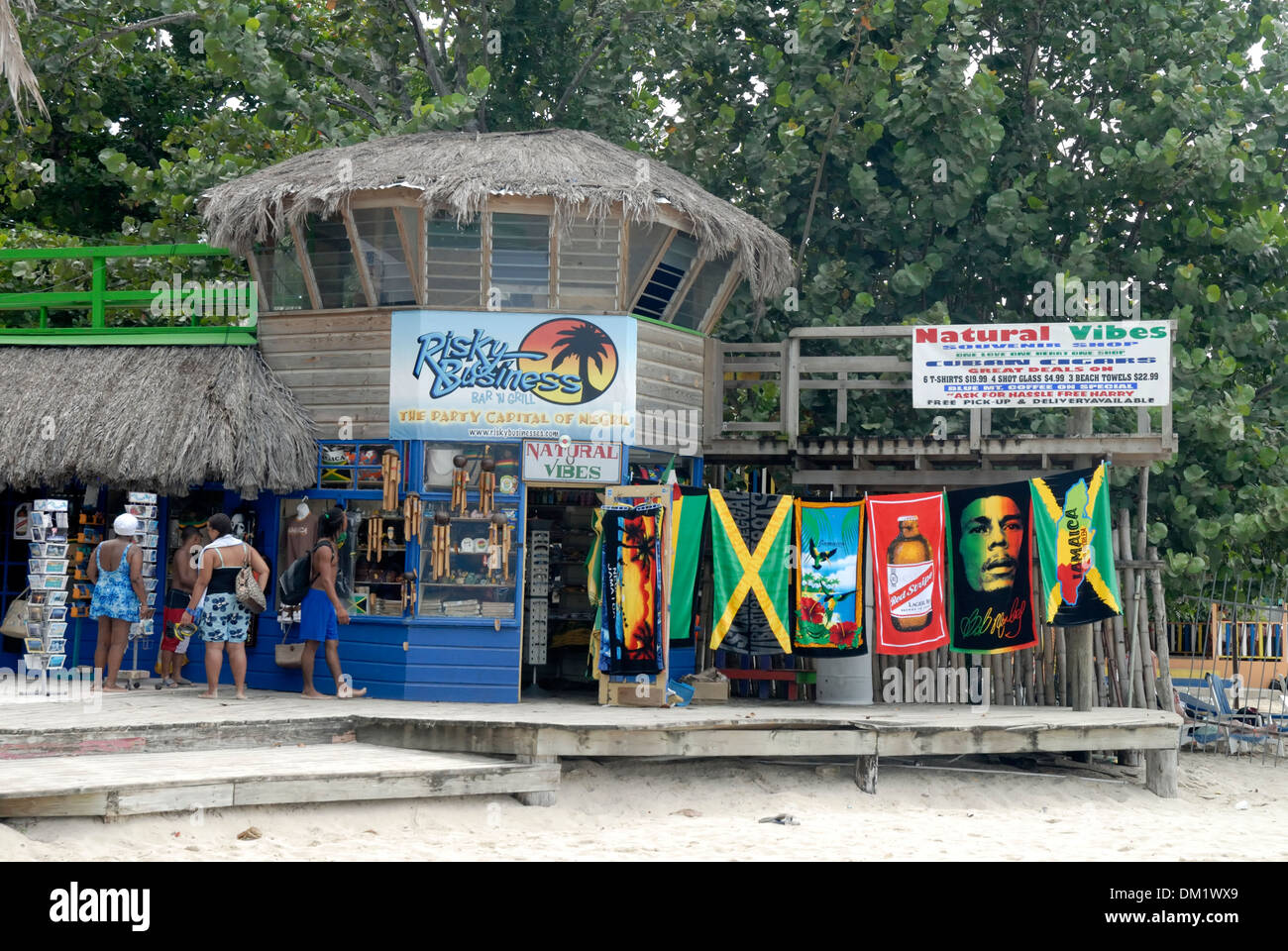 Tourists at Gift and Souvenir Shops at 7Mile Beach in Negril, Jamaica