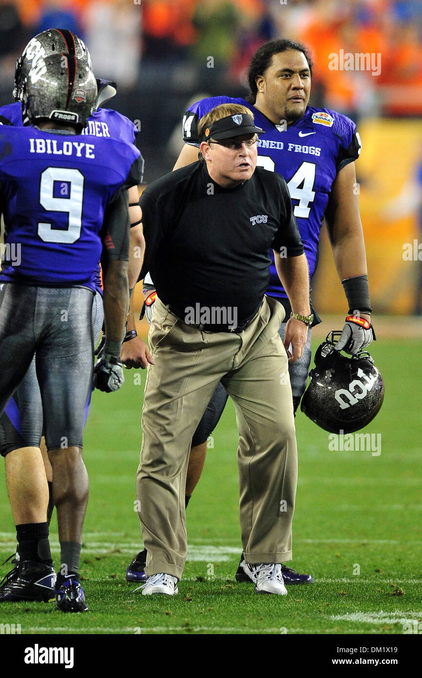 TCU Head Coach Gary Patterson during the NCAA football game between the  Boise State University Broncos and the Texas Christian University Horned  Frogs at the University of Phoenix Stadium in Glendale, AZ.