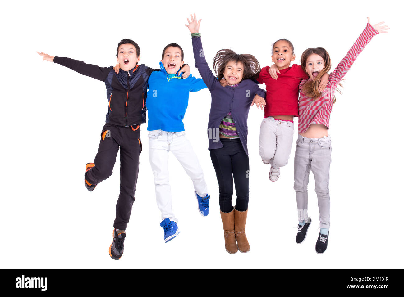 Group Of Children Jumping Isolated In White Stock Photo - Alamy