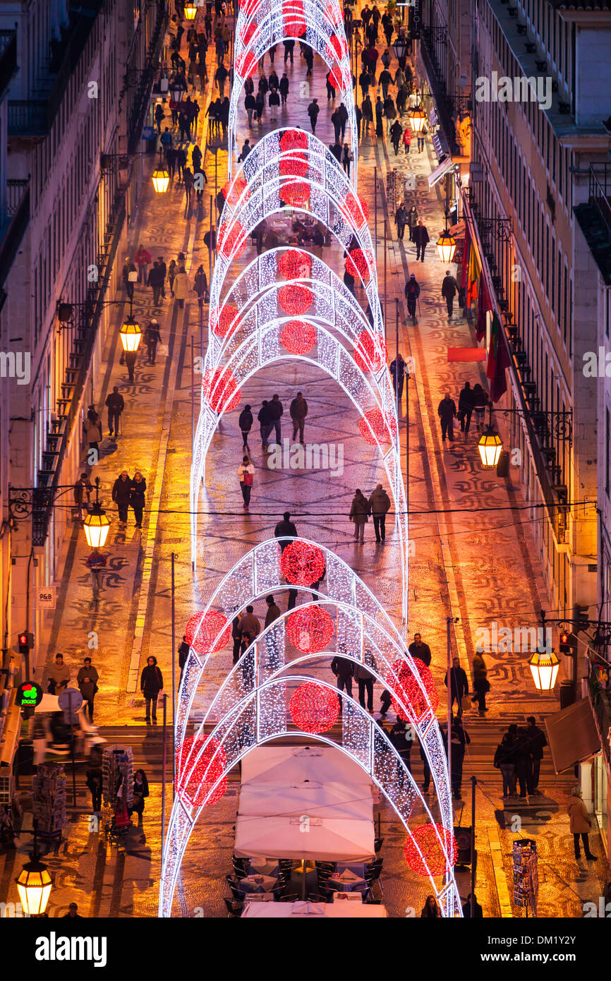 Christmas Lights in the Rua Augusta, Lisbon, Portugal, Europe Stock Photo