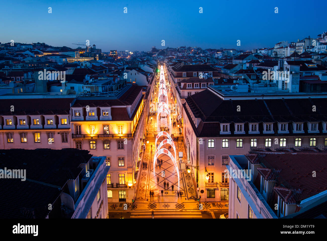 Christmas Lights in the Rua Augusta, Lisbon, Portugal, Europe Stock Photo