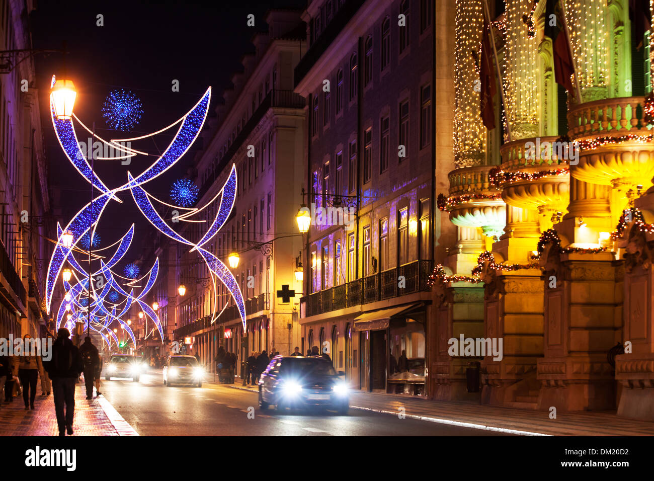 Christmas Lights in the Rua Aurea, Lisbon, Portugal, Europe Stock Photo