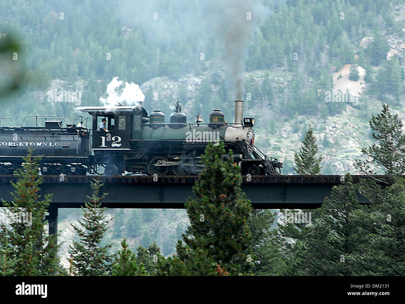 Georgetown Loop Railroad narrow gauge heritage railroad Rocky Mountains Clear Creek County Colorado, Stock Photo