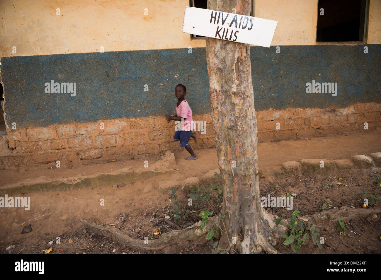 Public service announcement at a school near Kampala, Uganda, East Africa:  'HIV AIDS kills.' Stock Photo