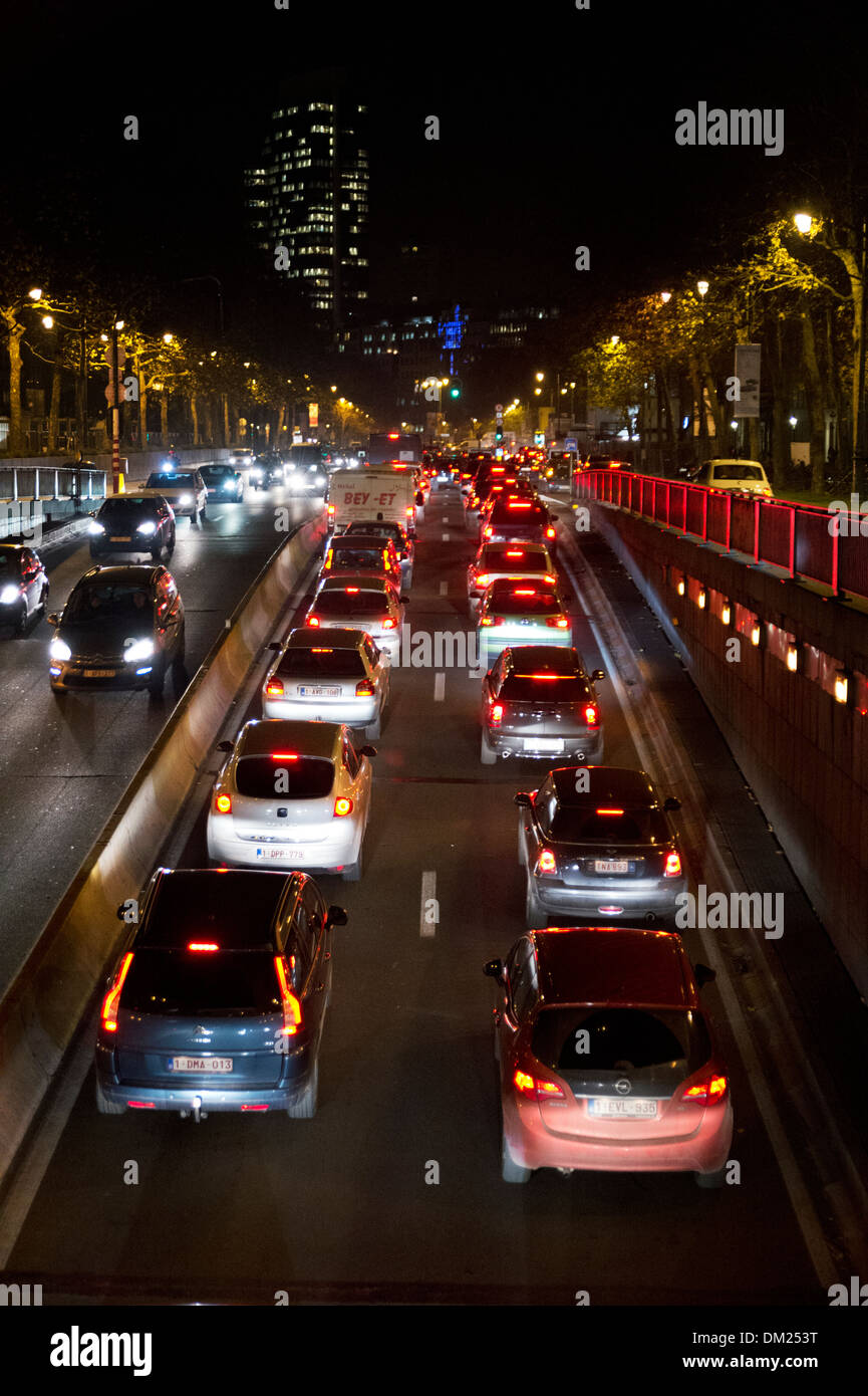 Evening rush hour traffic in the city of Brussels, Belgium Stock Photo