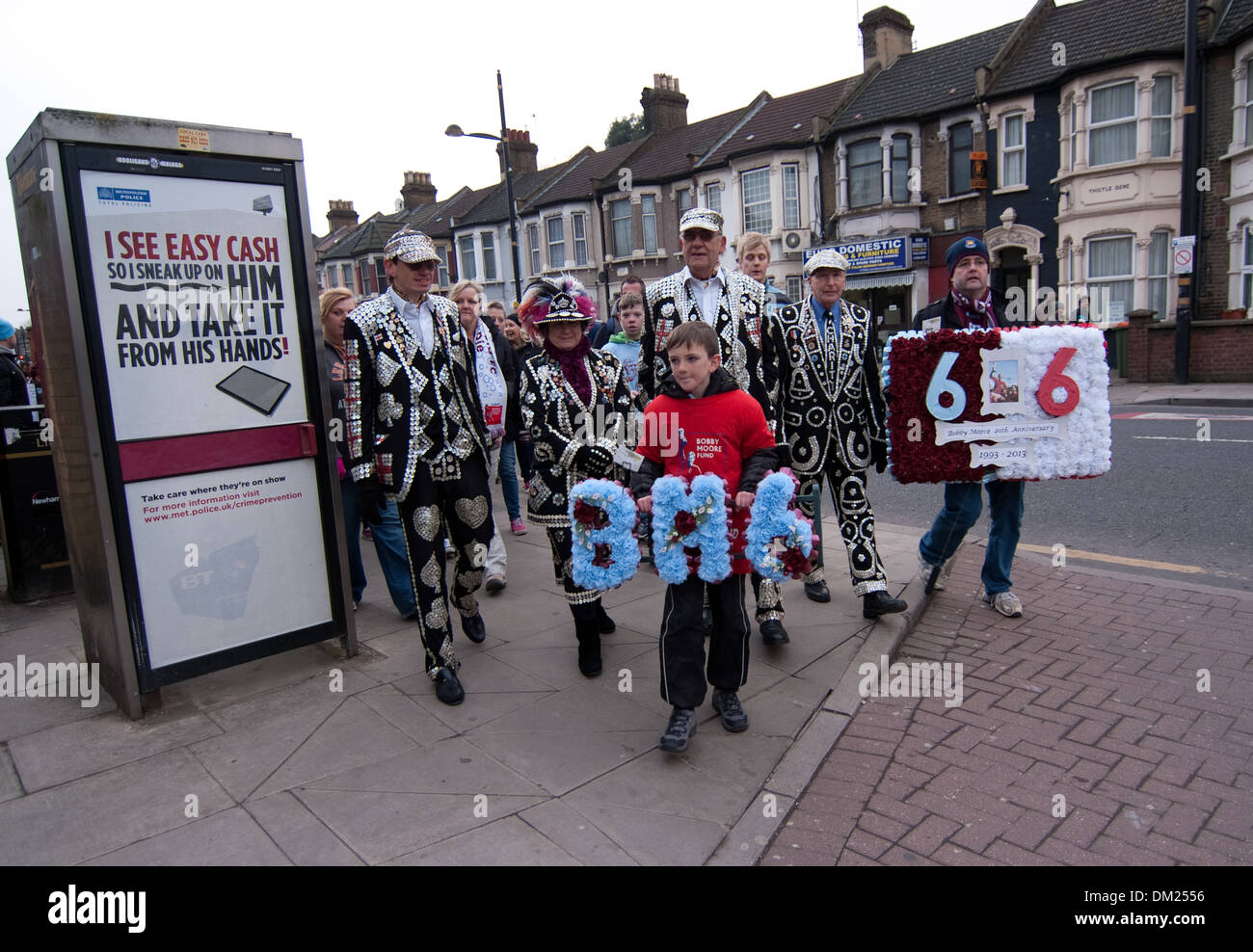 Jonjo Heuerman outside West Ham United Football Ground moments after completing a six day sponsored walk. Route 66 Stock Photo