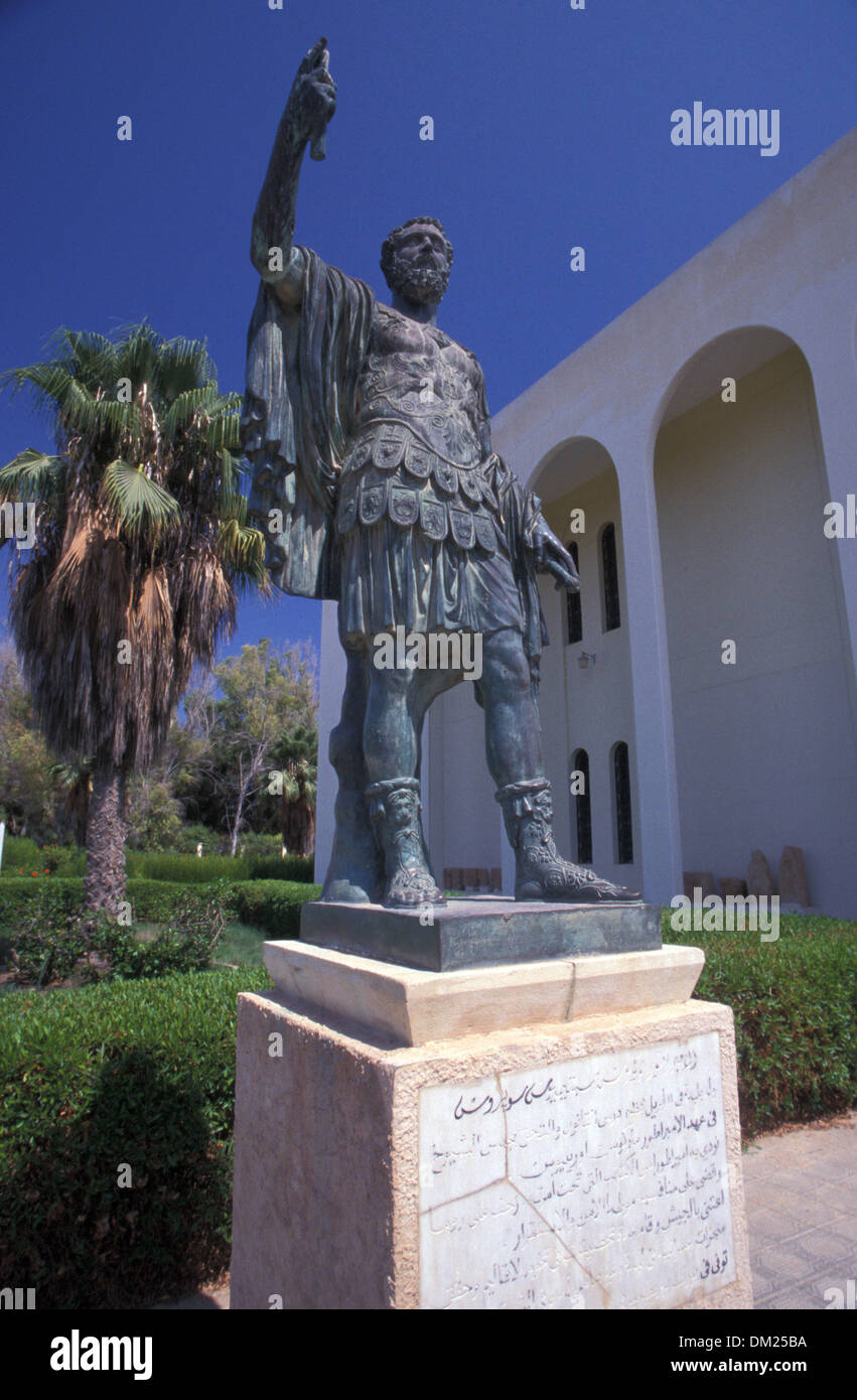 Bronze statue of Septimius Severus, a Berber native of Leptis Magna, Archaeological Museum of Leptis Magna, Stock Photo