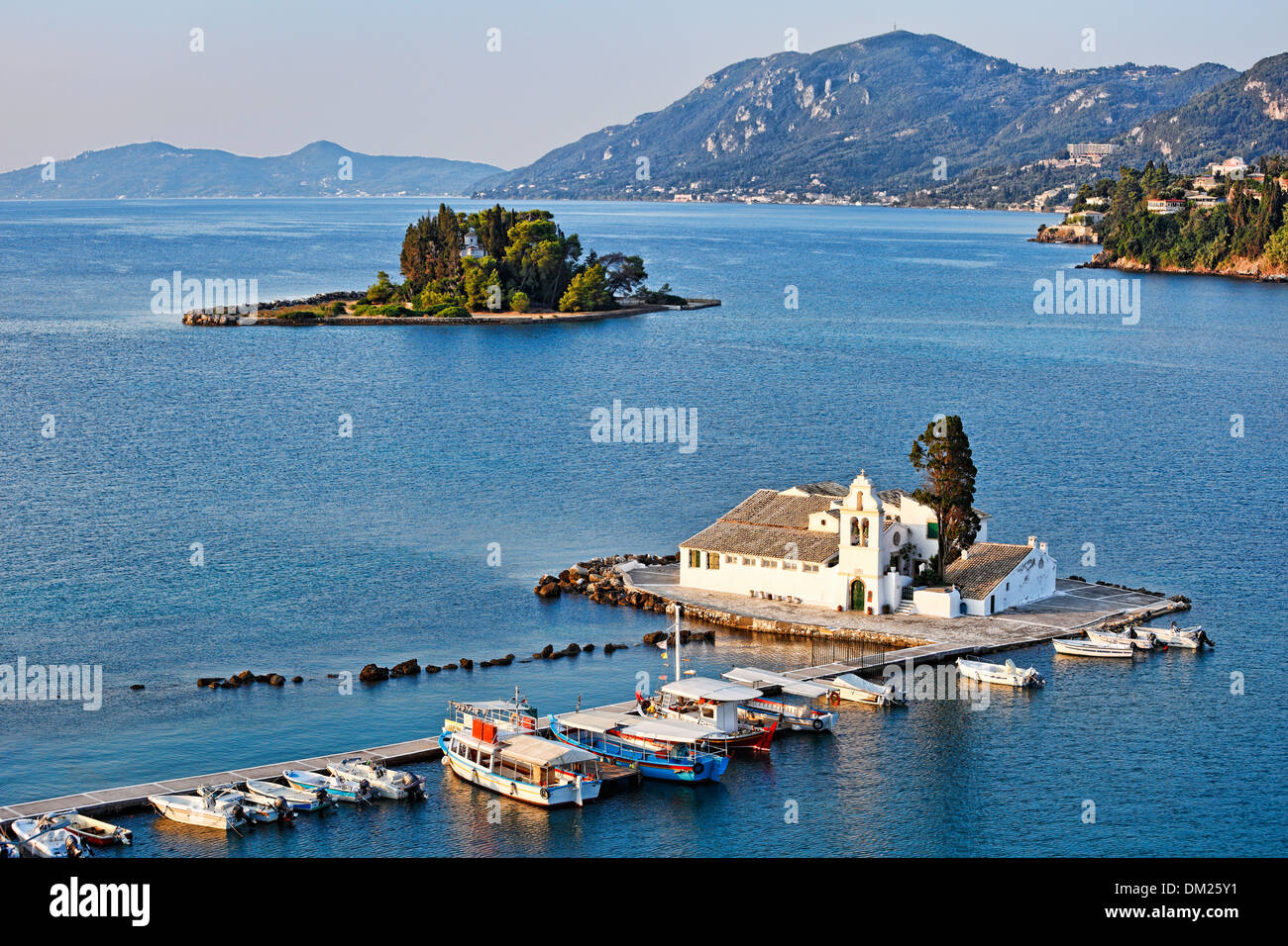 Panagia Vlacherna and mouse island at Corfu, Greece Stock Photo