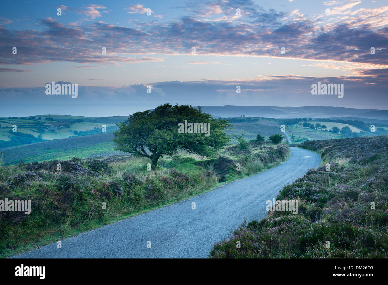 the road over Stoke Pero Common, Dunkery Hill, Exmoor National Park, Somerset, England, UK Stock Photo