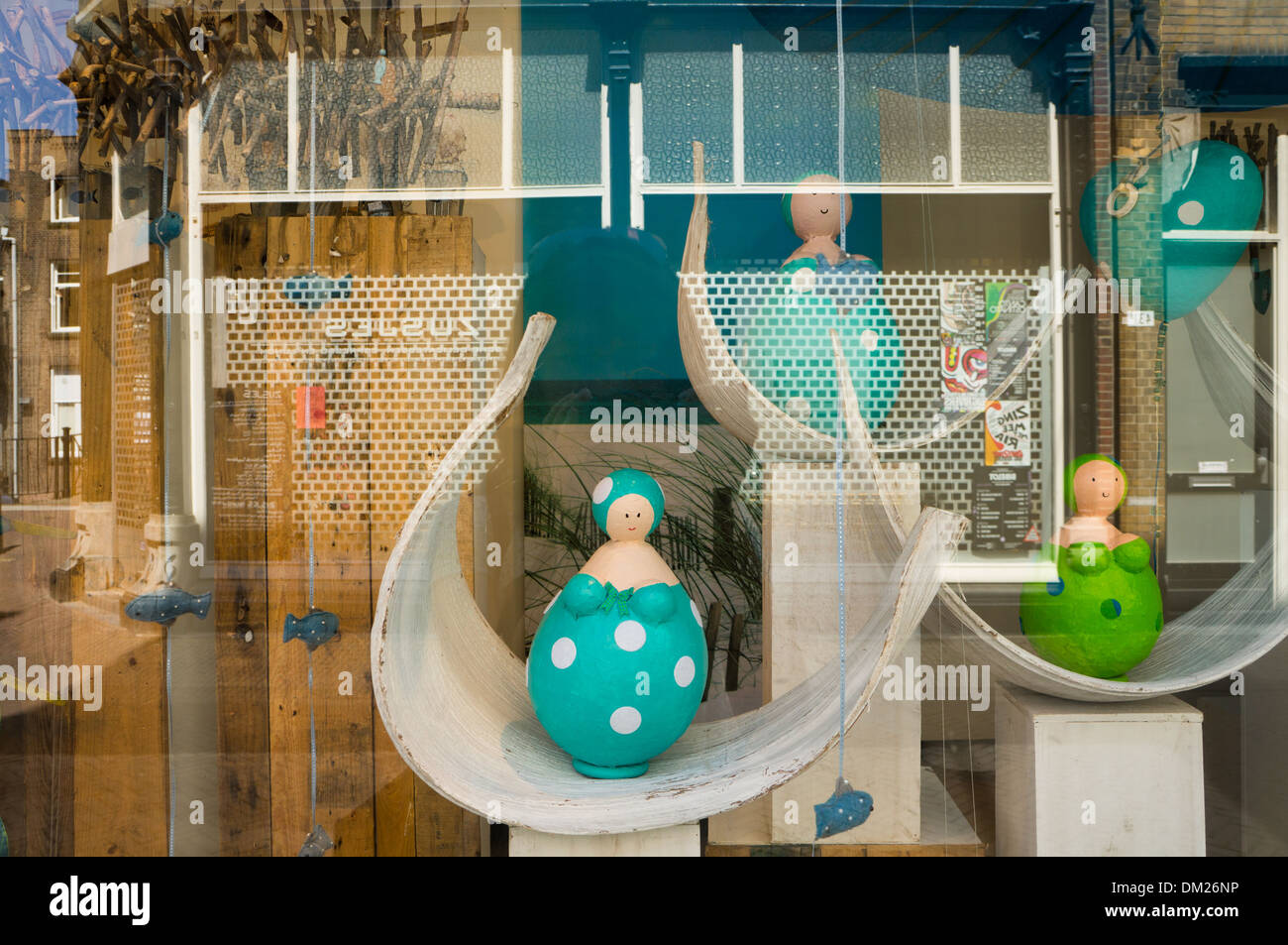 A beautifully decorated shopwindow with nice dolls in Dordrecht, Netherlands Stock Photo