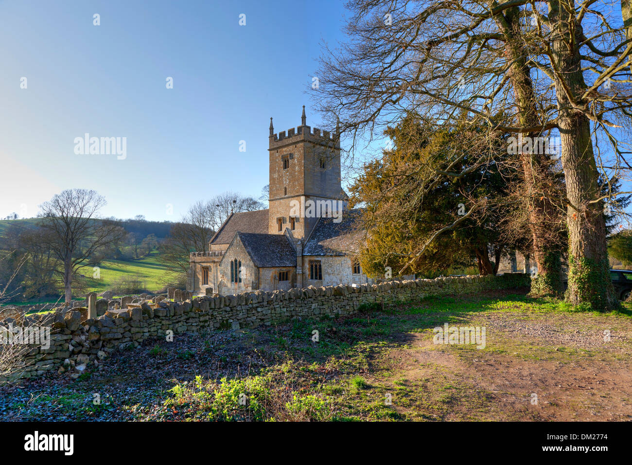 Cotswold church in winter, Gloucestershire, England. Stock Photo
