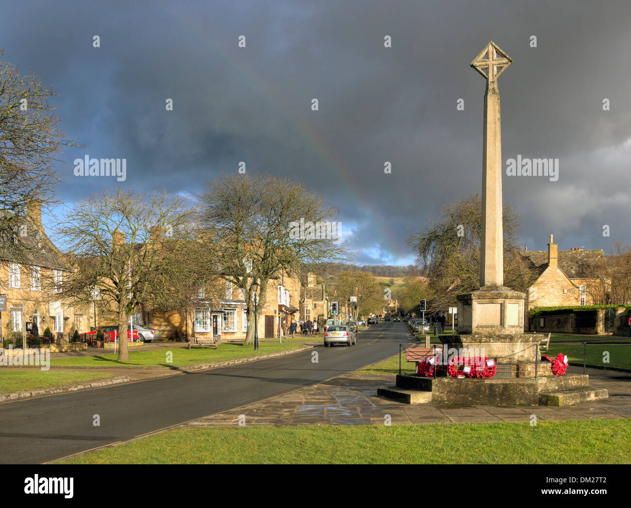 The village cross at Broadway, Worcestershire, England. Stock Photo