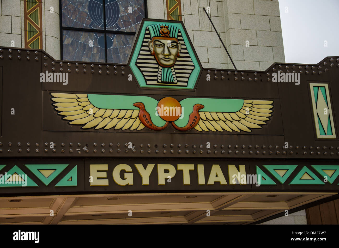 The historic Egyptian Theater in DeKalb, Illinois, a town along the Lincoln Highway, Stock Photo