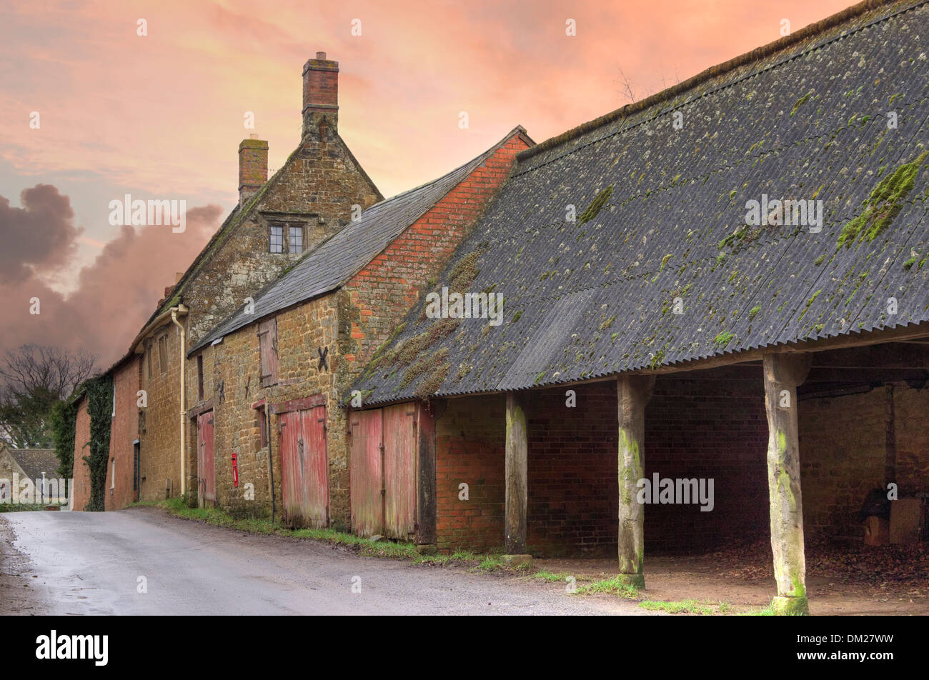 Old farm buildings at Winderton, Warwickshire, England. Stock Photo