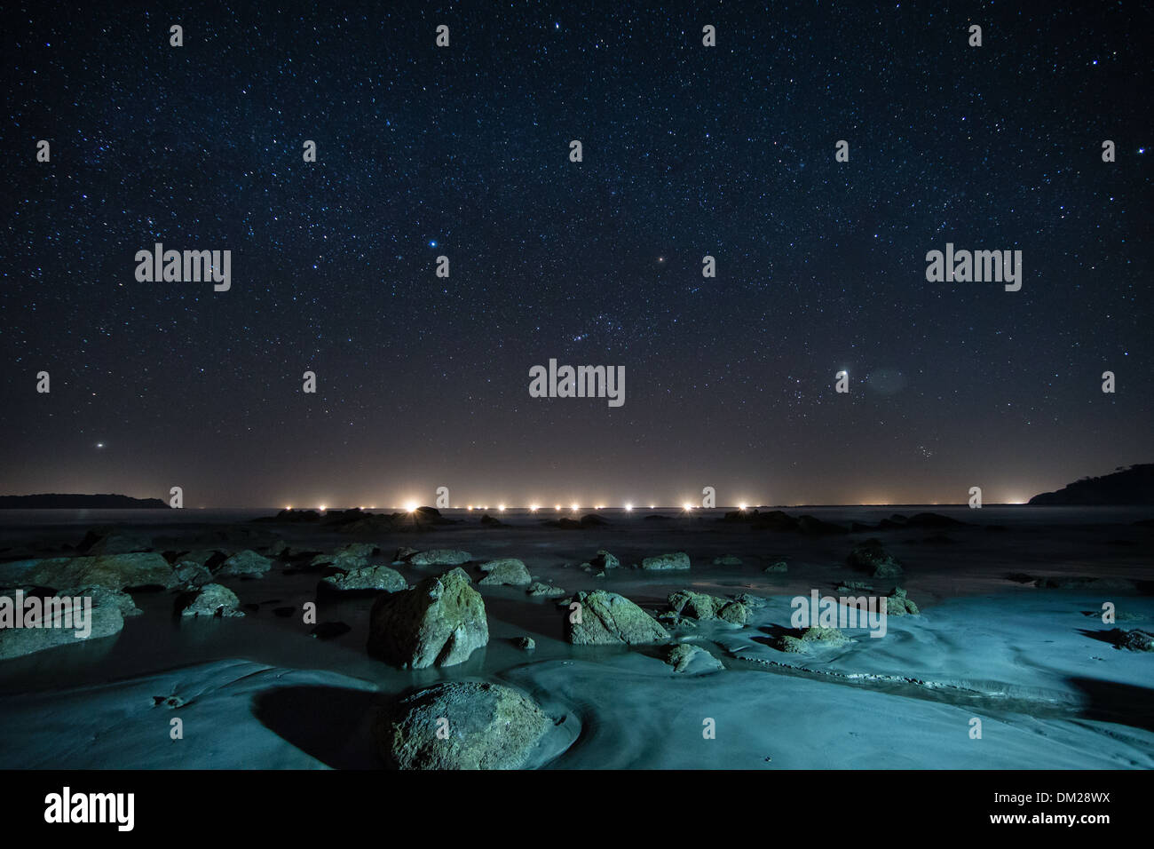 a starry night featuring the Orion constellation over the Bay of Bengal from Ngapali, Rakhaing, Myanmar (Burma) Stock Photo