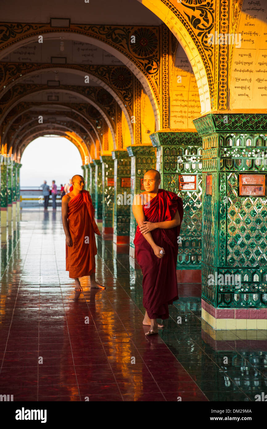 monks, Mandalay Hill, Myanmar (Burma) Stock Photo
